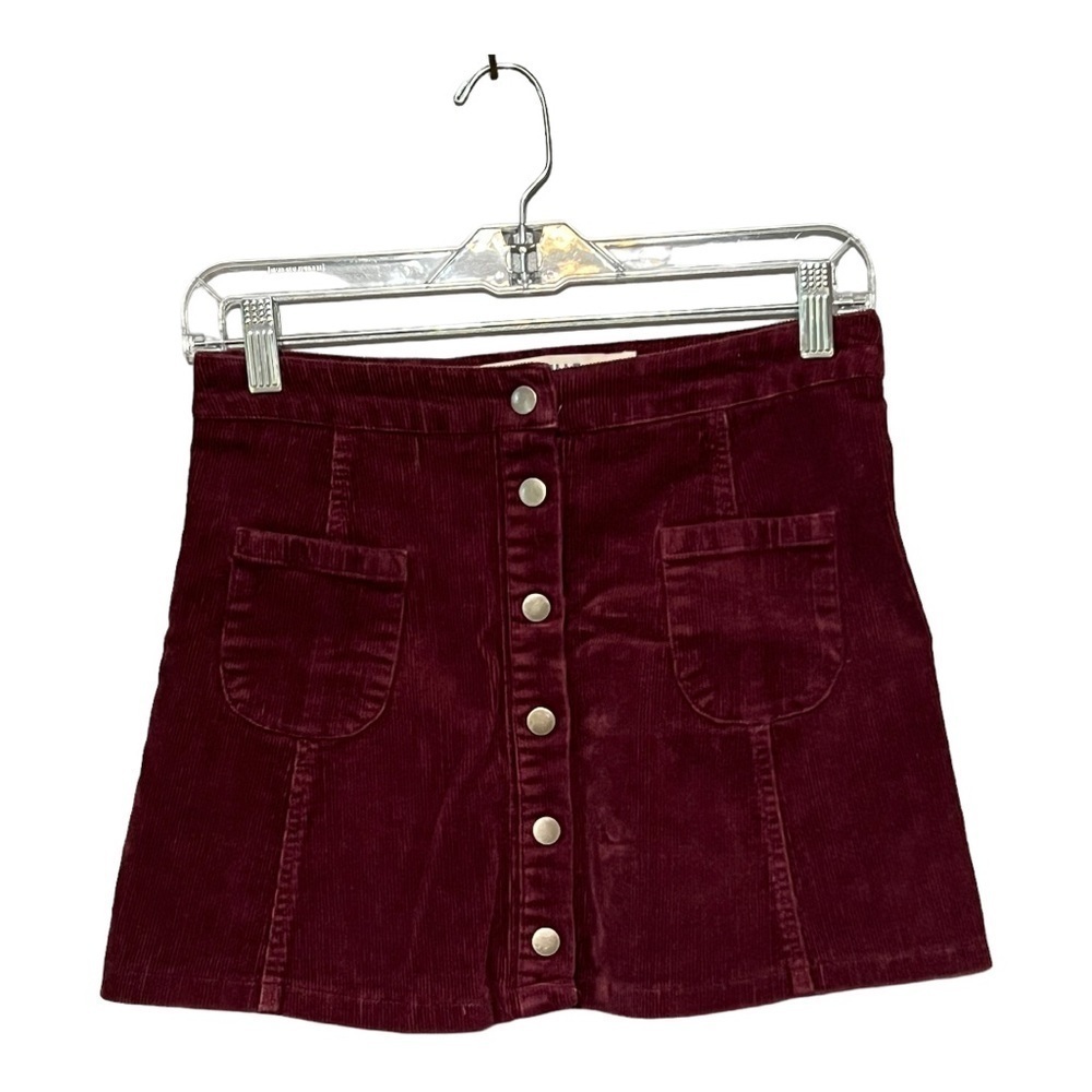 Brandy Melville Button Cord Skirt Burgundy Corduroy Mini Misses Pockets Small
